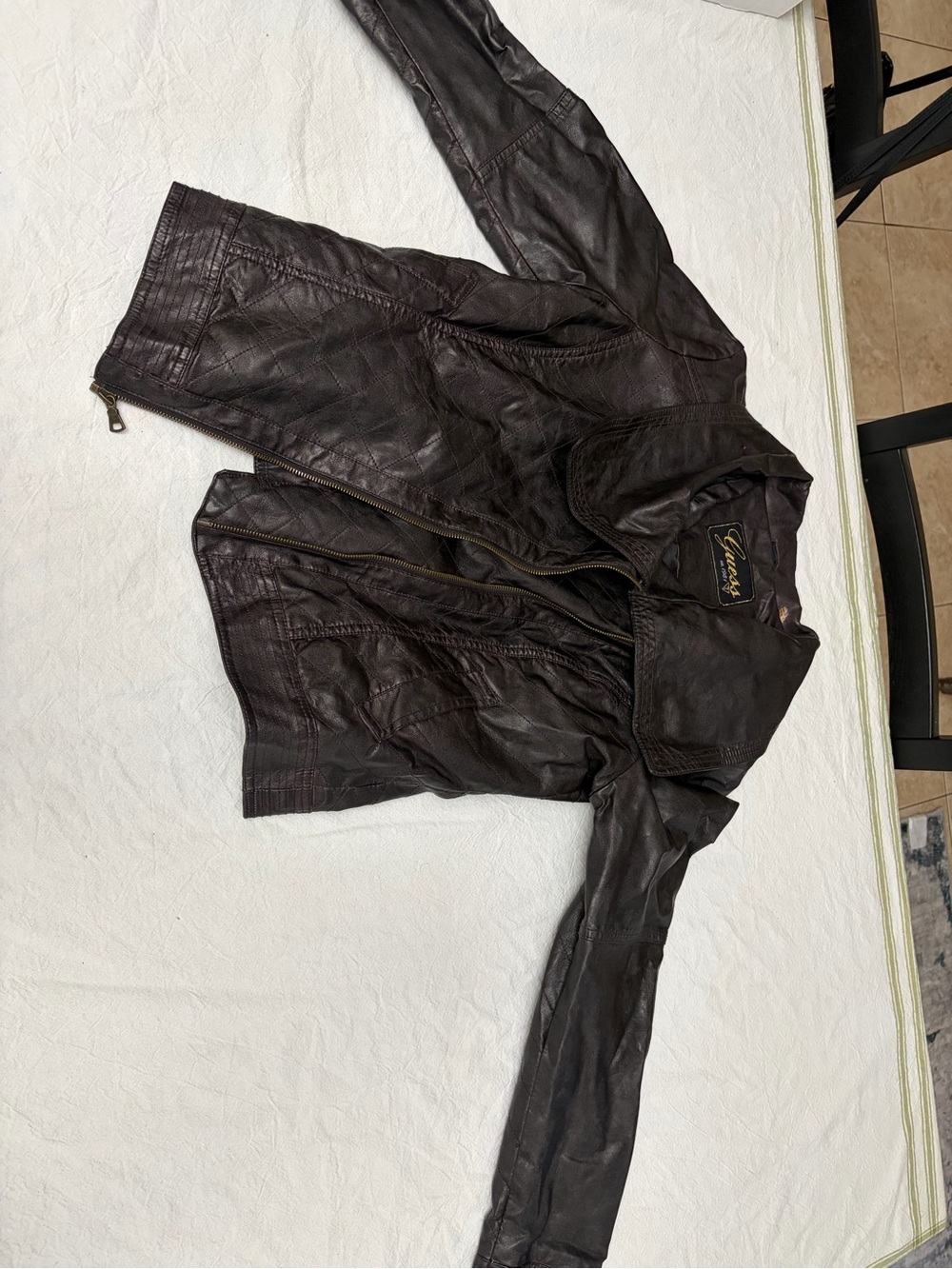 Guess Brown Leather Moto Jacket